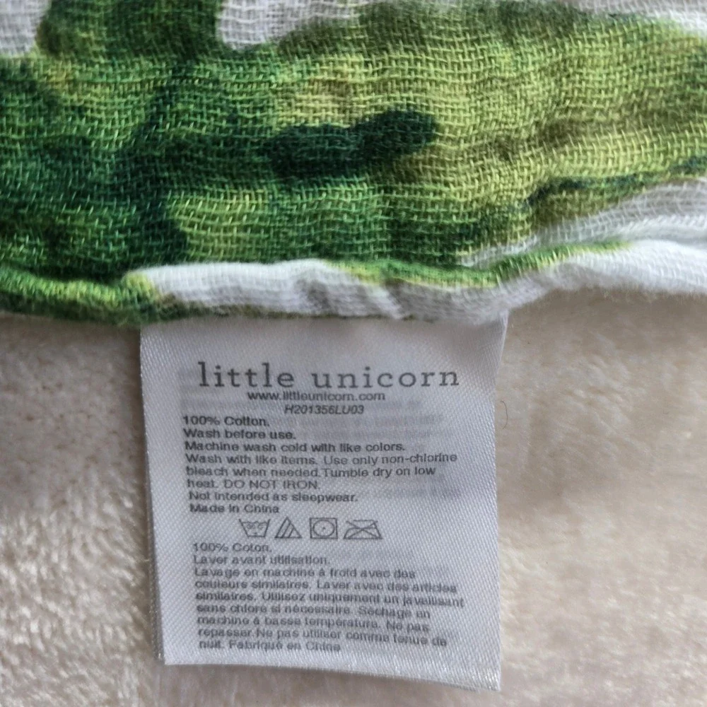 Little Unicorn Tropical Leaf Cotton Muslin‎ Swaddle Blanket Green White 46x46